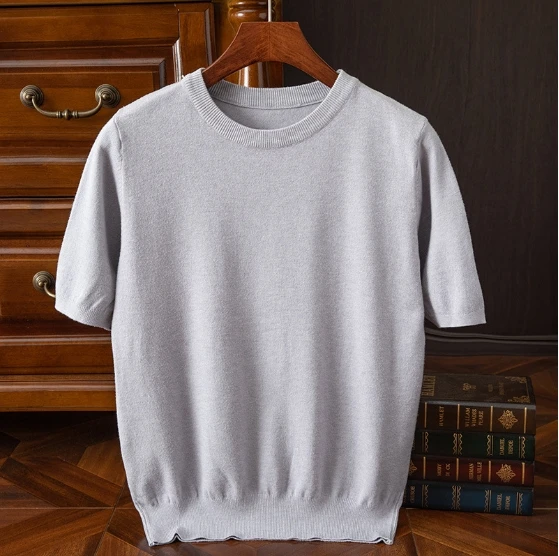 Liu Ming Latest Products 2024 Korean Fashion Men Casual Knit O Neck Sweater Short Sleeve Tops T Shirts