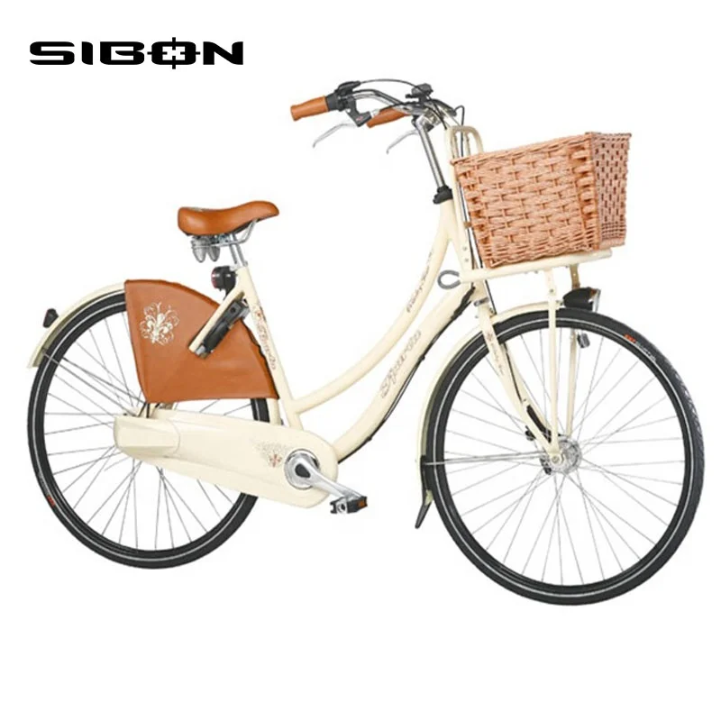 Sibon B0250123 26 дюймов белый с одной скоростью классический голландская городской велоосипед леди с передней корзиной и свет