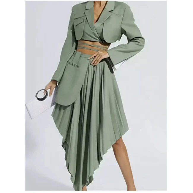 Elegant Pleated Set Dress Casual and Versatile Customizable Large Size Fabric Color Choice