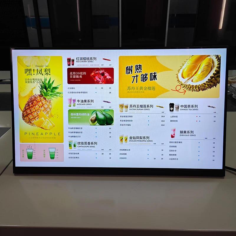 23.5 Inch L Shape Table Fast Food Cafe Restaurant Menu Board Lcd Display Pictures Videos Advertising Digital Signage Display
