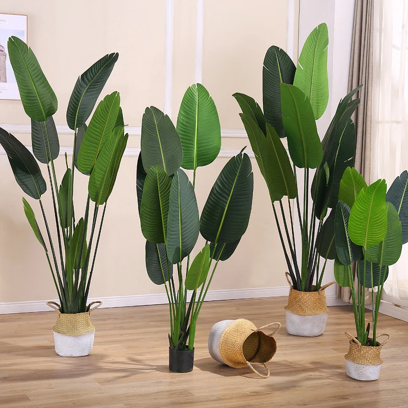 Senmasine Factory Custom Fake Banana Leaf Artificial Potted Tree Faux Birds of Paradise Plant for Home Indoor Decoration