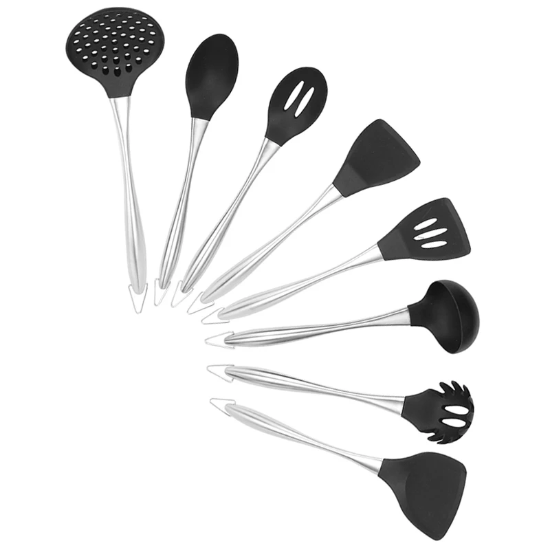 8 Pcs New Silicone Kitchenware Stainless Steel Kitchenware Color Box Non-stick Cookware Cooking Spatula Set
