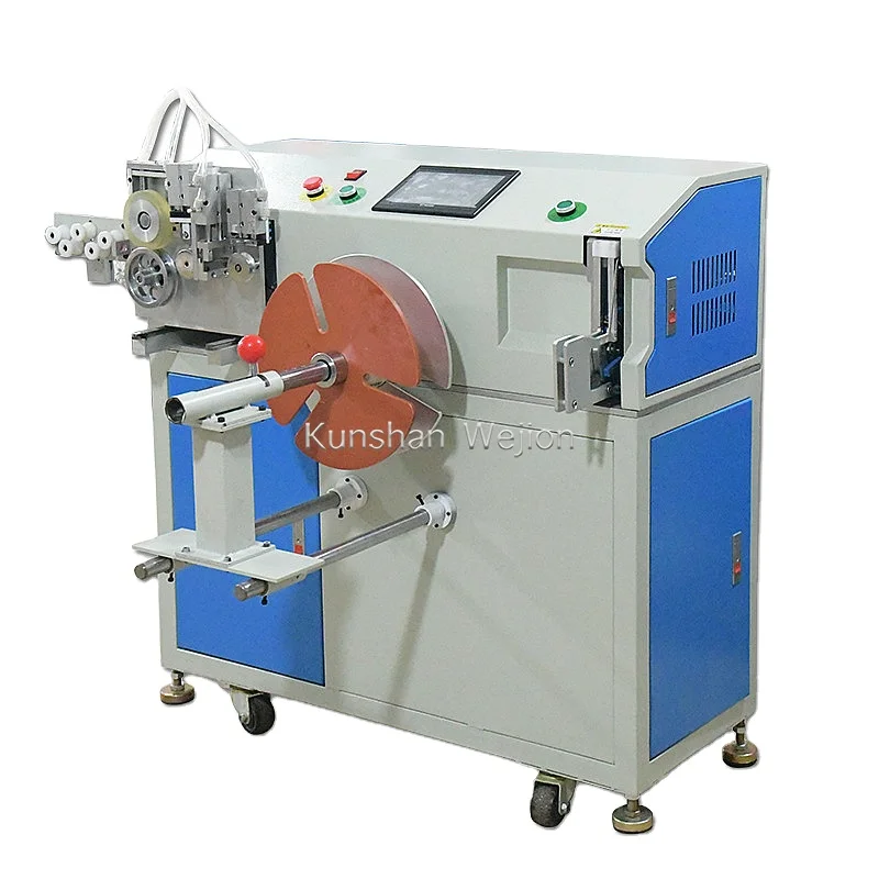 Length measuring electric wire spooling cable bobbin wind rewind tie tying machine