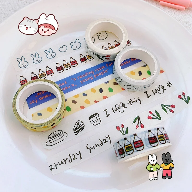 Ins Cartoon Simple Style Washi Tape Japan Handbook Diy Decorative  Sealing Stickers Kawaii scrapbook stationery