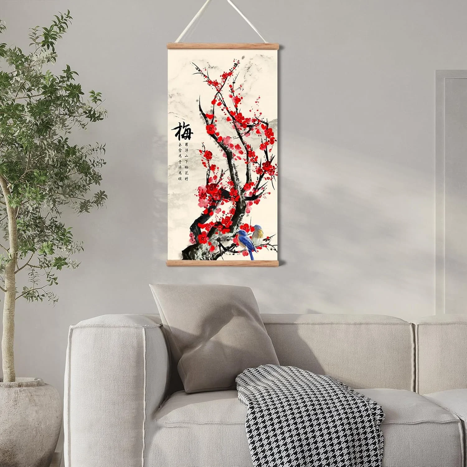 Chinese Traditional Plum Blossom Chrysanthemum Bamboo Orchid Painting Wooden Hanging Wall Art Scroll Decoration for Room