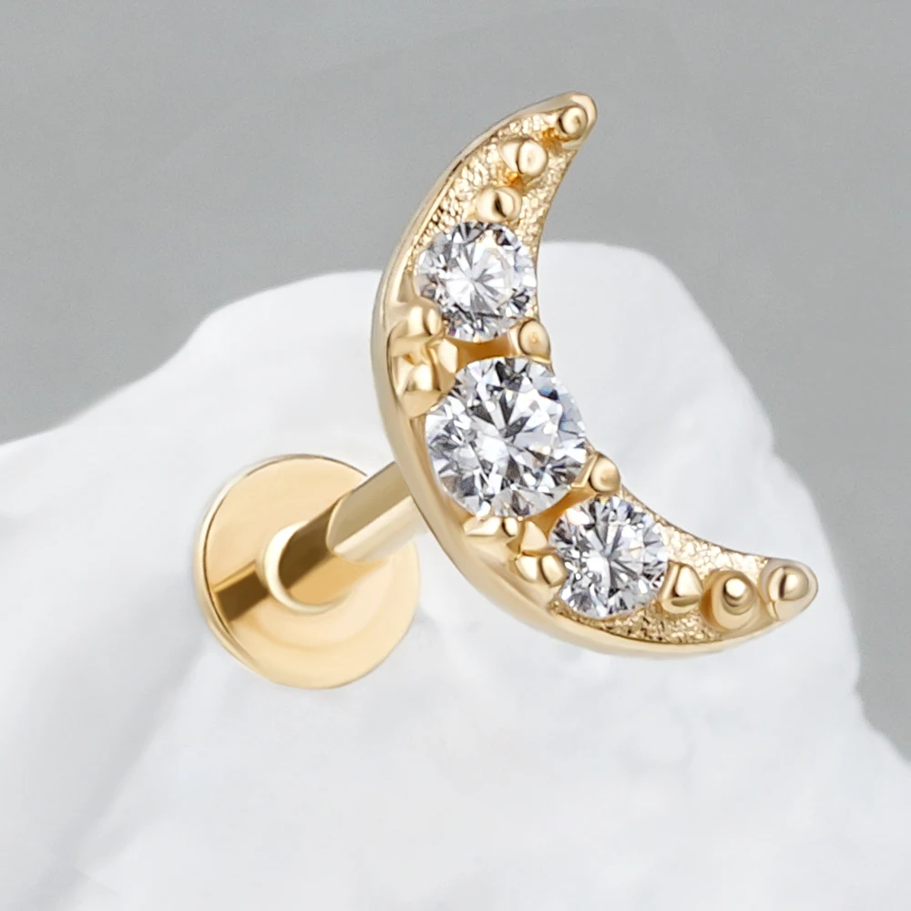 Toposh Flower Butterfly Moon Sword Axe Stud Labret Stud 14K Gold Threadless Lip Stud Earrings Cartilage Body Piercing Jewelry