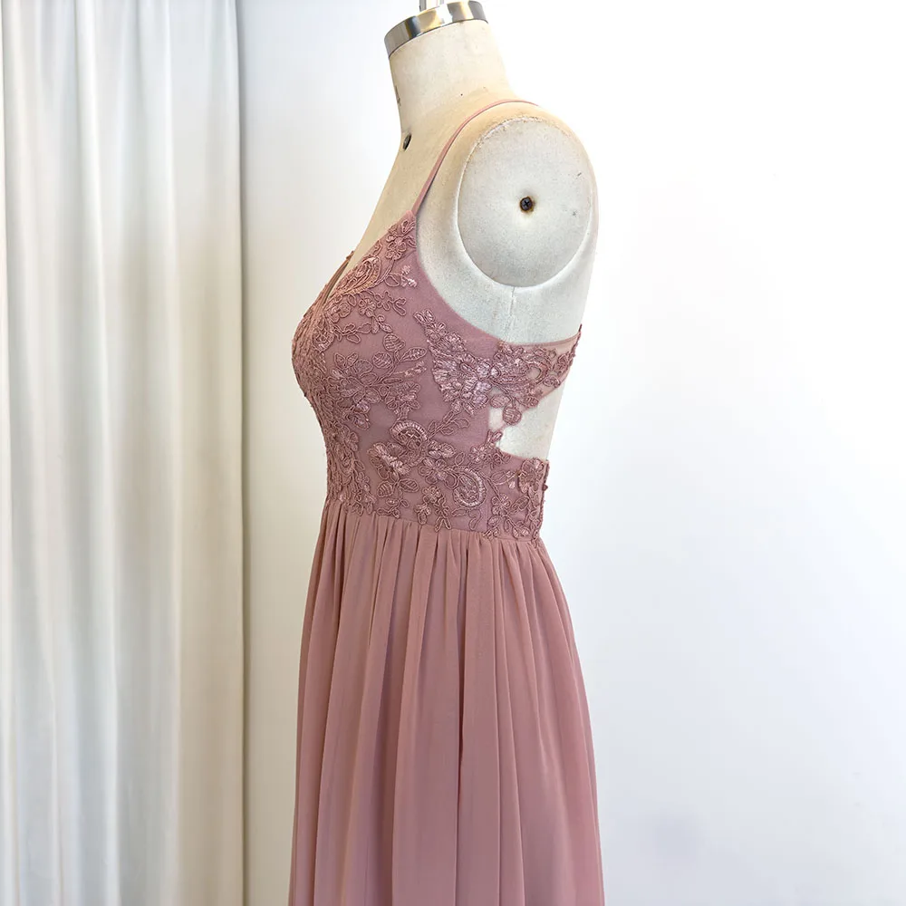 TEENYEE Wholesale Manufacturers maid Of Honor Lace Applique dusty Pink Bridesmaid Dresses Women Lady Elegant