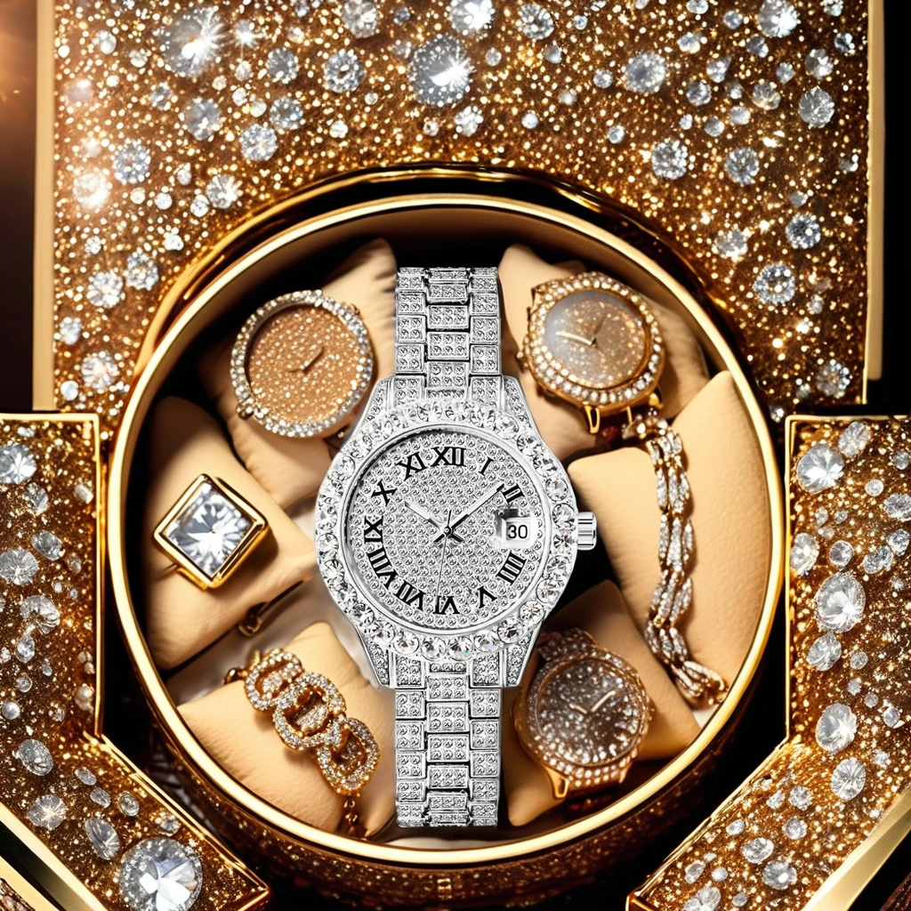 18K Real Gold IPS Nano Vacuum Plated Ladies Watch Full Crystal Diamond 36mm Analog 9mm Case Thickness Quartz Steel Buckle Luxury