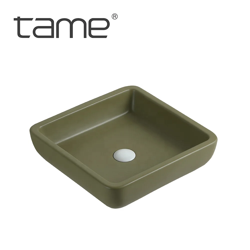TAME PZ8537-M1 New Design Modern Square Washbasin Ceramic Table Top Hand Basin Matt Color Bathroom Wash Basin