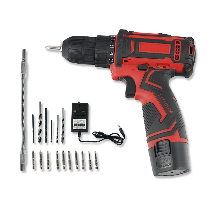 Wholesale price 12V lithium battery powered rechargeable 1500mAh strong torque electric screwdriver power drill set