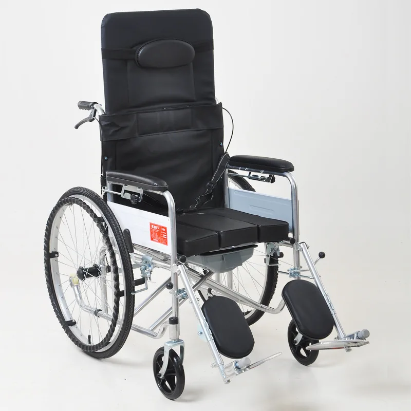Hot Selling Light Weight Folding Reclining Manual Wheel Chair Antiskid Armrest Stainless Steel Reclining Wheelchair With Commode