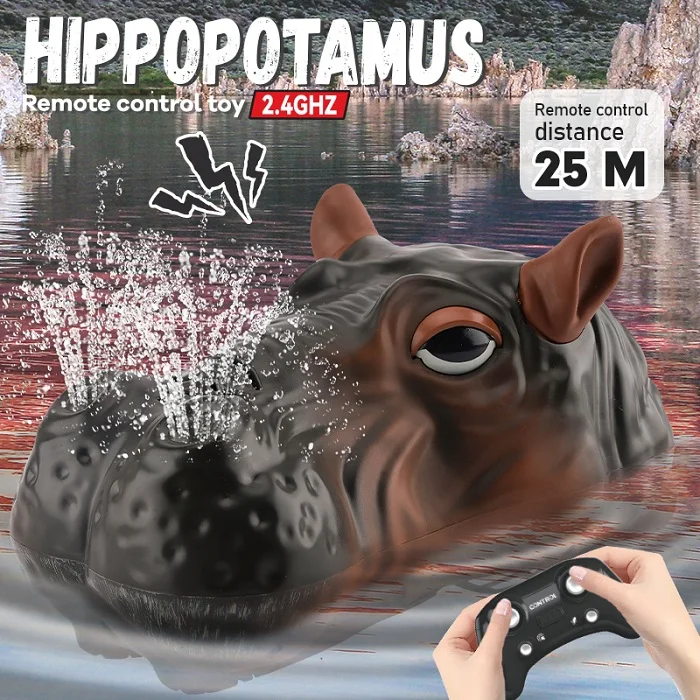 Simulation Hippo Water Toy Remote Control Boat RC Animal Toy Water Spray Floating Hippo Head Prank Toy For Kids