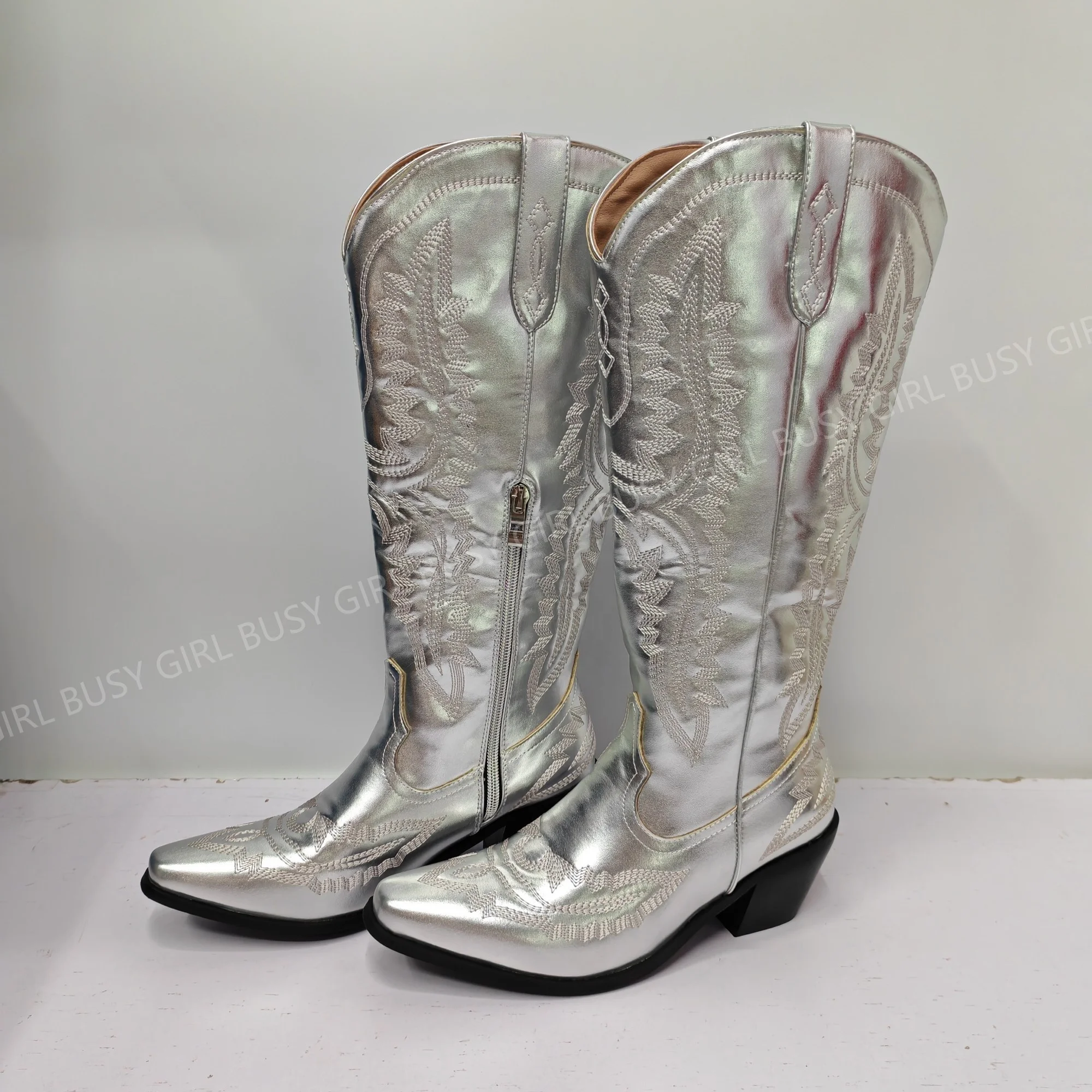 BUSY GIRL L4530 womens western boots custom fashion embroidery big size 46 party countryside knee high cowboy boots for women