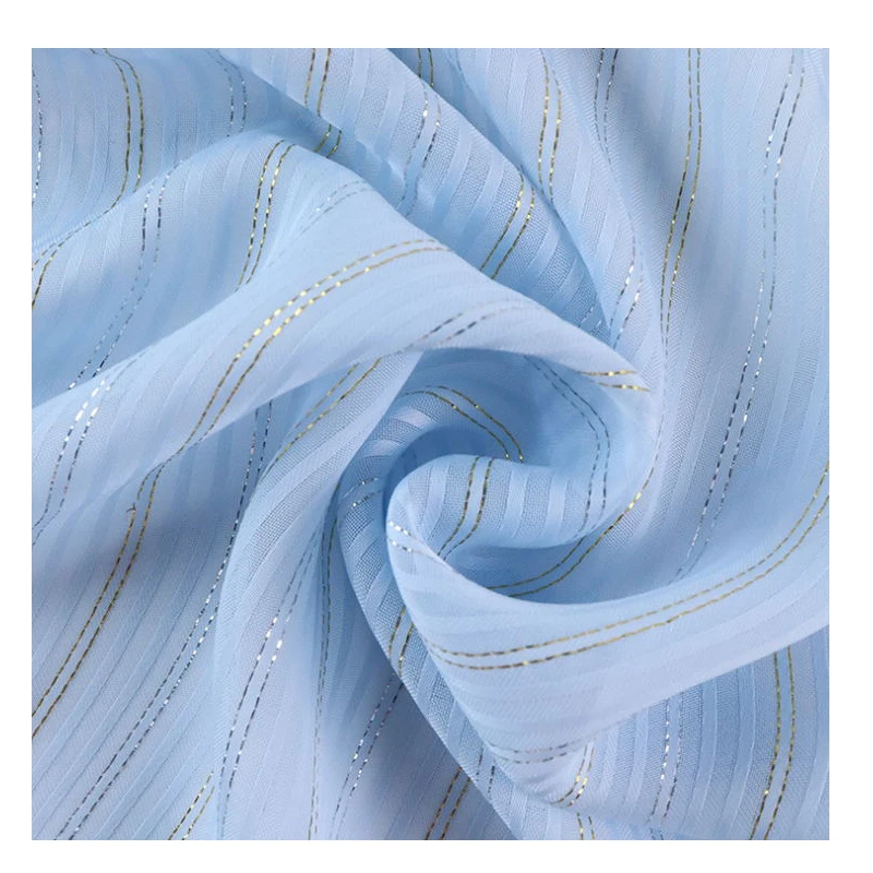 100% полиэстер люрексом полосатый дешевая шифоновая ткань rplls древнем стиле для hanfu рубашка сморщенная юбка платье