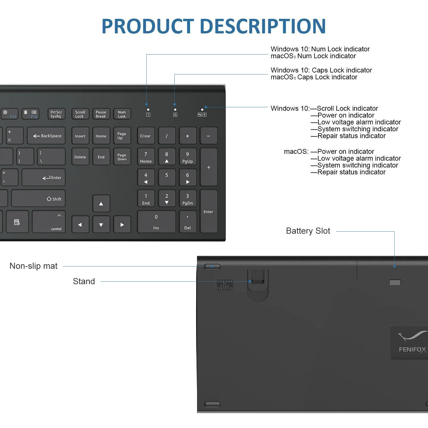 Dual System Switching Ergonomic Slope Selection 2.4G Full Size 104 Key Scissors-key Quiet Wireless Keyboard and Mouse Combos