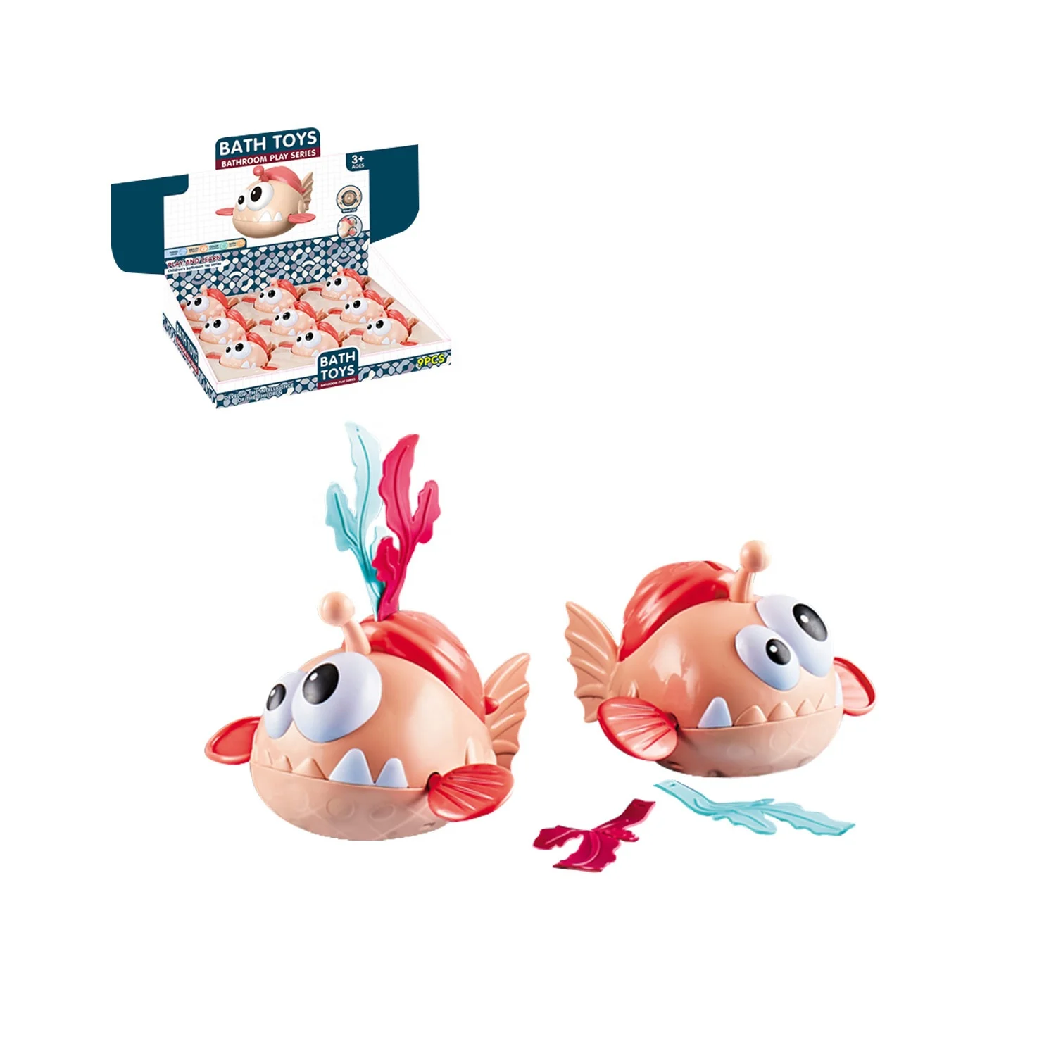 Hot Sale amazon best cute bathroom play series toys sharks animal diving toys safe plastic 9 pcs spray water baby bath toys