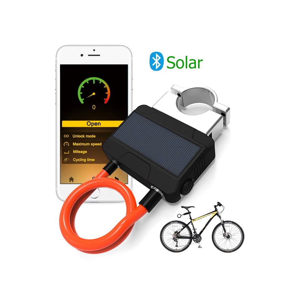 APP Control Bluetooths BLE Solar Power Sharing Personal Scooter Automatic Alarm Bike Seat Wire Cable Lock For Bicycle