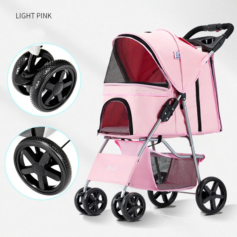 Portable Cat Dog Stroller with Storage Basket Foldable Lightweight Dog Carrier Trolley Pet Travel Outdoors