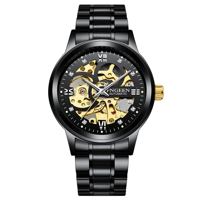 Luxury Golden FNGEEN Mens Skeleton Mechanical Automatic Watch with Good Price