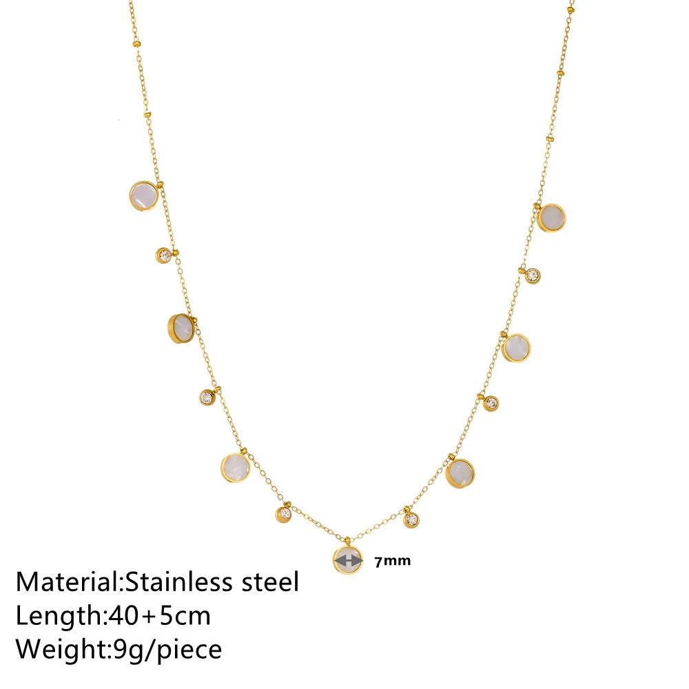 Fashionable Simple Titanium Steel Necklace for Women Trendy Clavicle Chain Temperament Multiple round White Beret Stone Holder