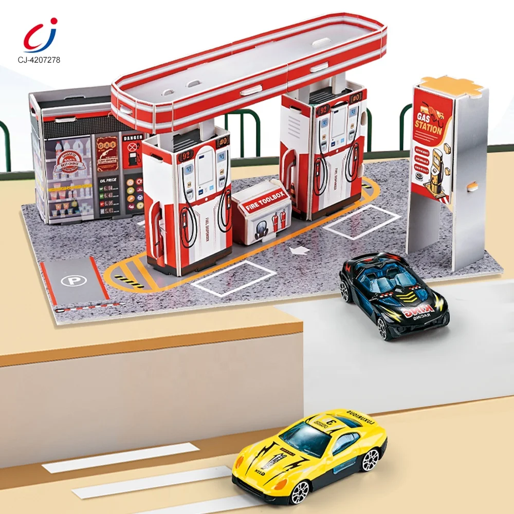 Chengji kids stem diy educational toys simulated scene 3D puzzles game set gas station toys for kids