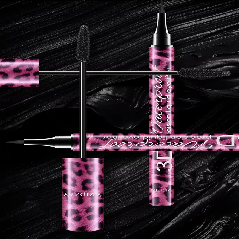 Yanqina Red Leopard Print 4D Thick Curl easy to operate Mascara and quick drying Liquid Eyeliner Pen Set Eye Makeup Tools Kit