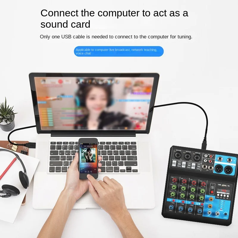 Mixer 5-way computer recording driver-free sound card live broadcast home stage USB DJmixer audio mixer