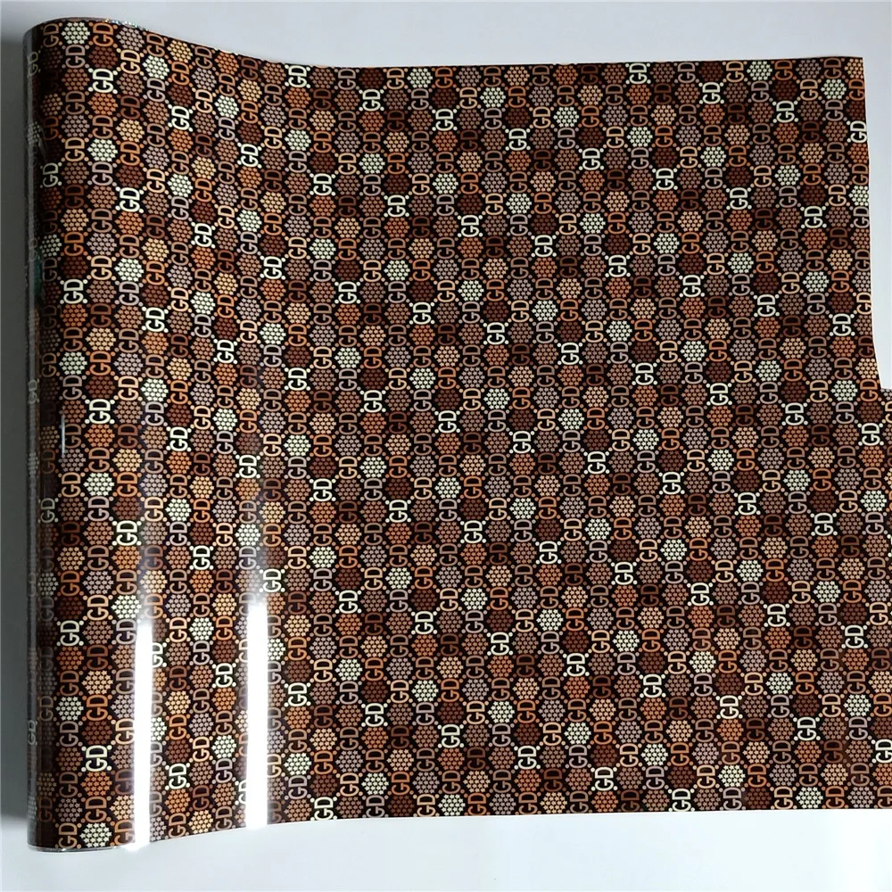 Коричневый GD логотип Корея Качество специальный уникальный шаблон PU Flex фольга теплопередача пленка