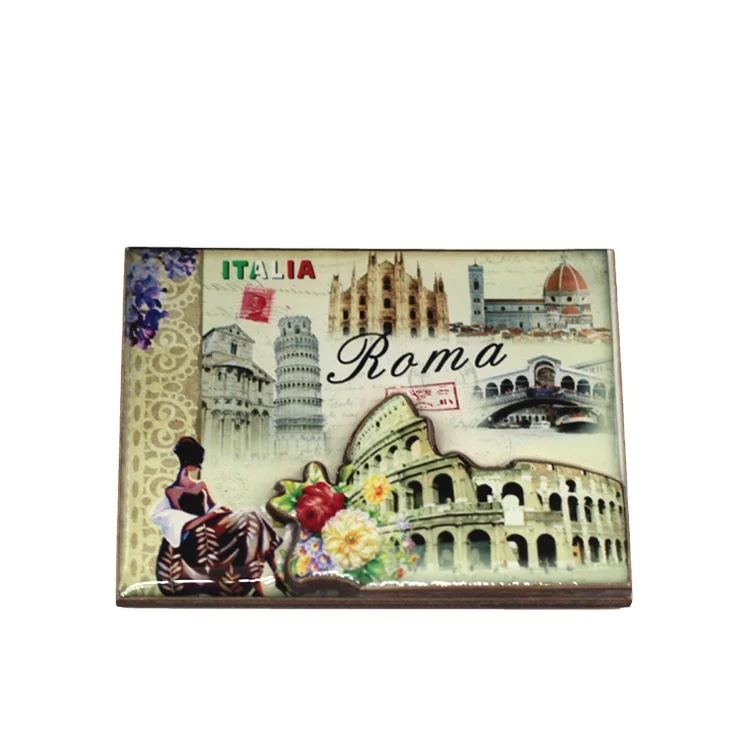 Custom design wood epoxy fridge magnet souvenirs from italy