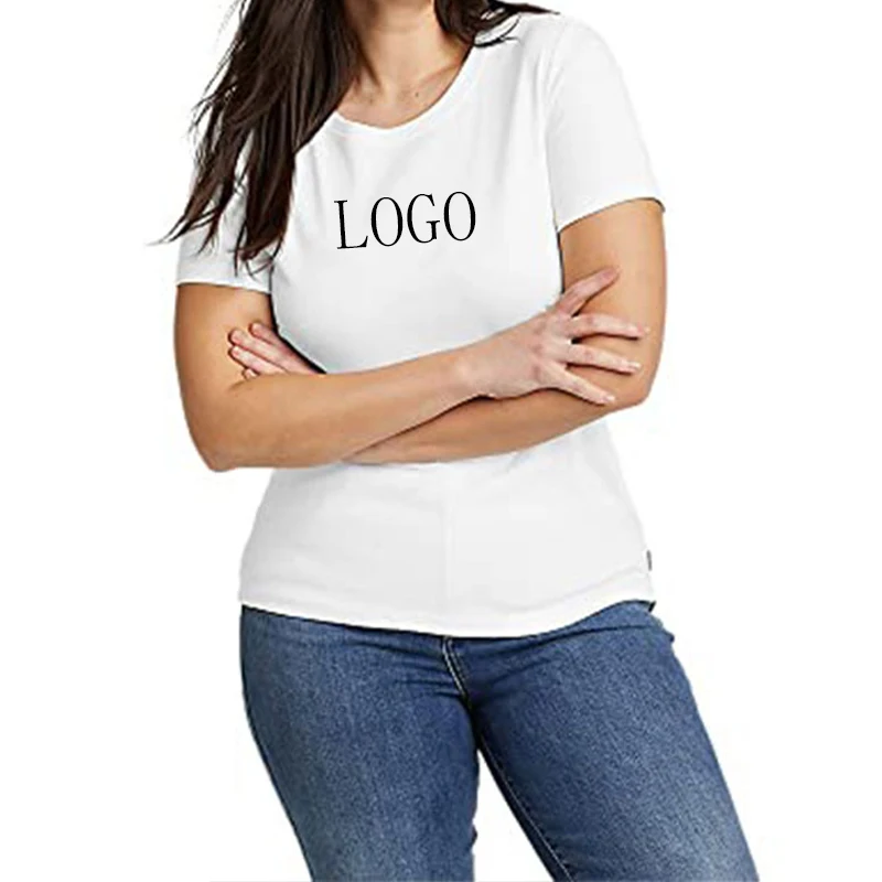 High quality wholesale custom logo white cotton women t shirt