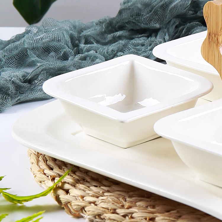
CANHUI Cheap Catering White Ceramic Plates And Bowls Restaurant Porcelain Square Serving Dishes For Fruit Dessert Snacks 