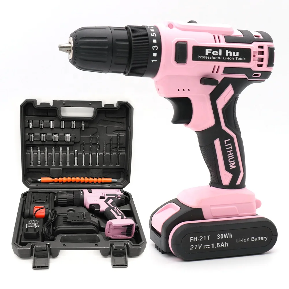 Feihu Mini Power Drilling Machines Electric Cordless Nail Drill Machine Set Prices with LED Light and Wood Battery Brush Motor