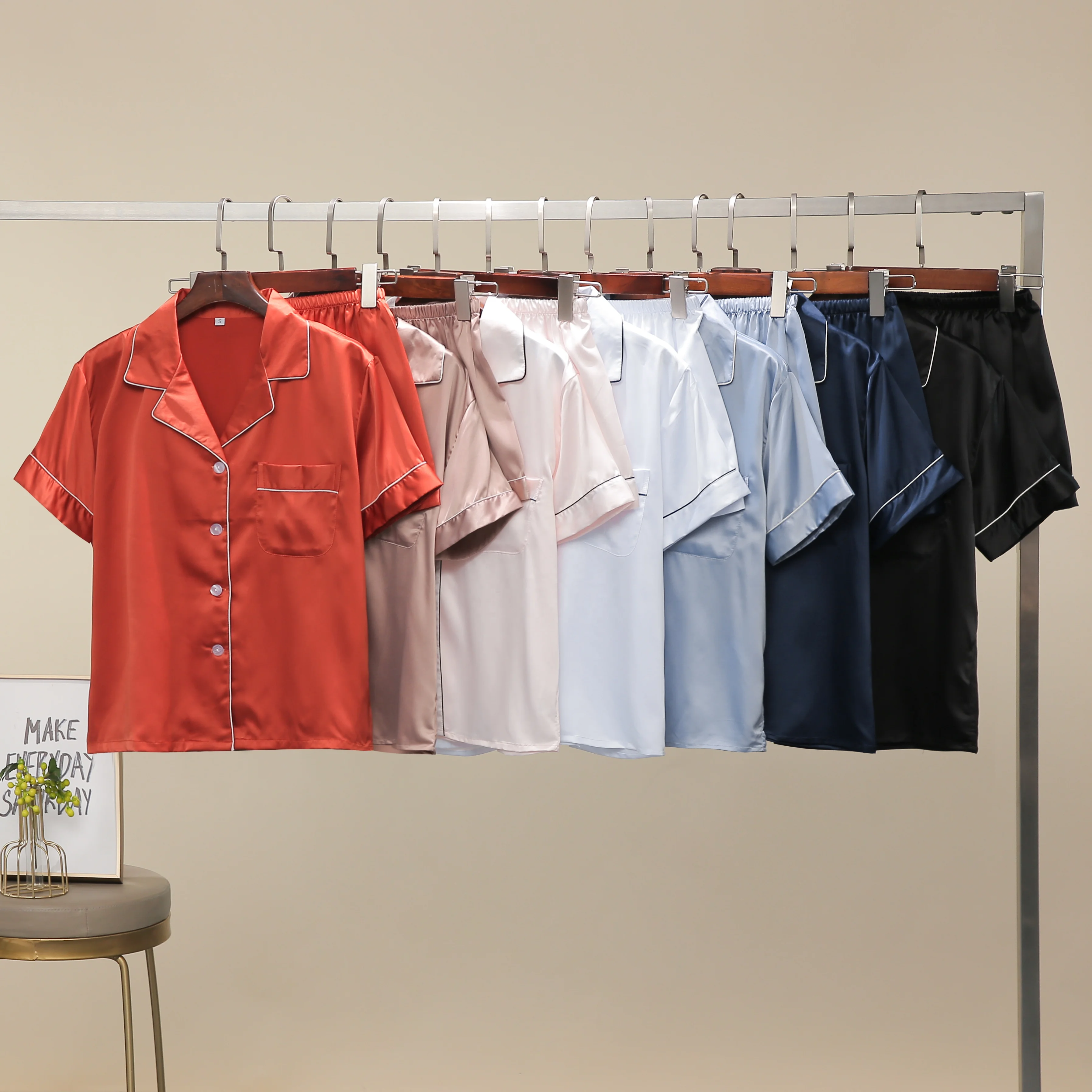 Satin Pajamas made in China high quality women pyjamas sleepwear silk pajama many colors 6015