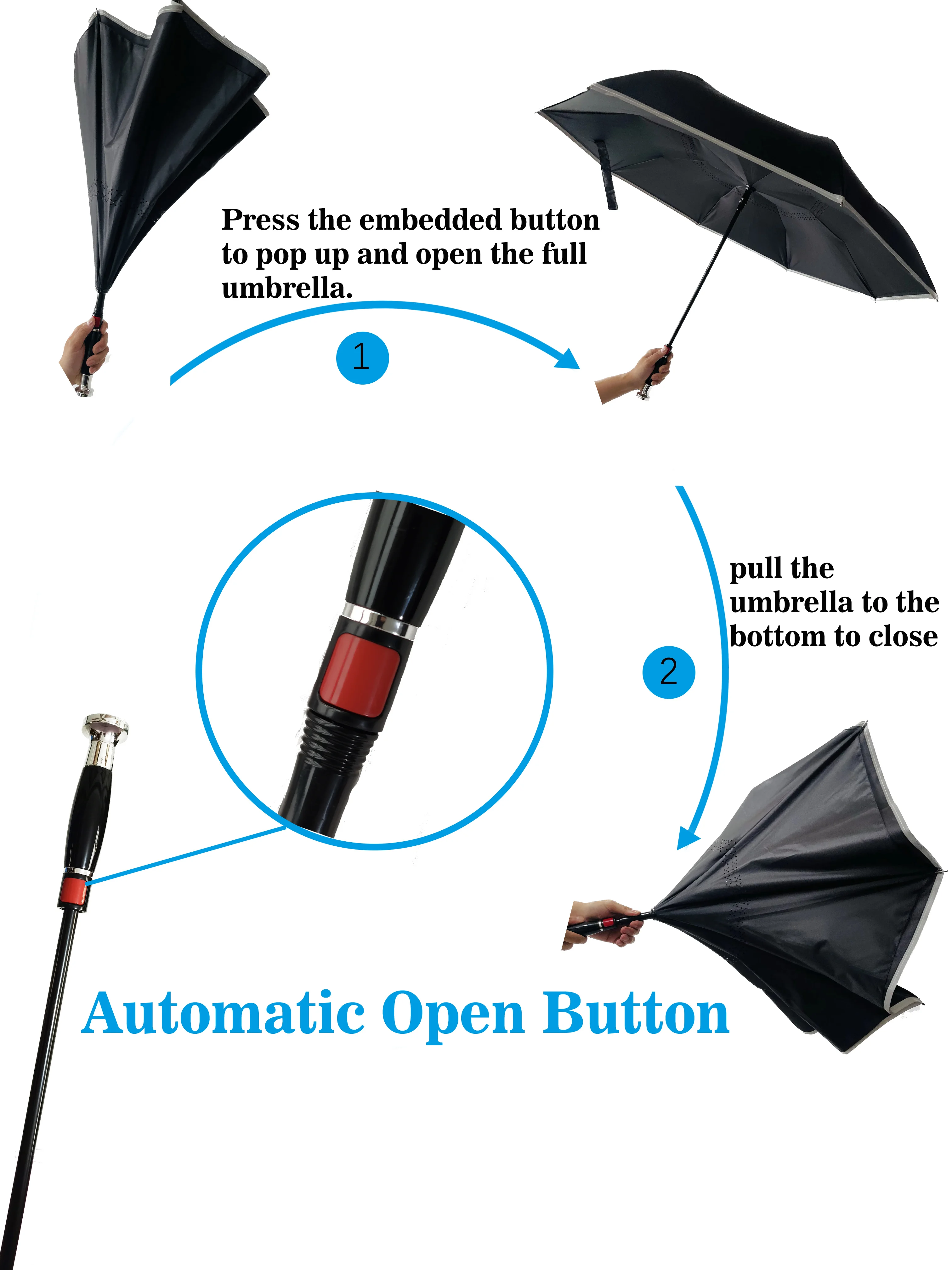 Straight Handle Double Layer Promotional Custom Reverse Inverted Umbrella with Logo Printing Wholesale