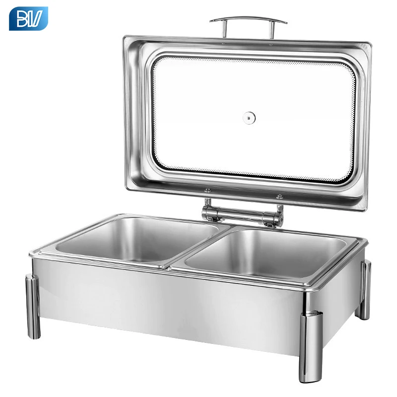 Rectangular Food Stove Glass Lid Buffet Warmer Stainless Steel Catering Equipment For Hotel Restaurant