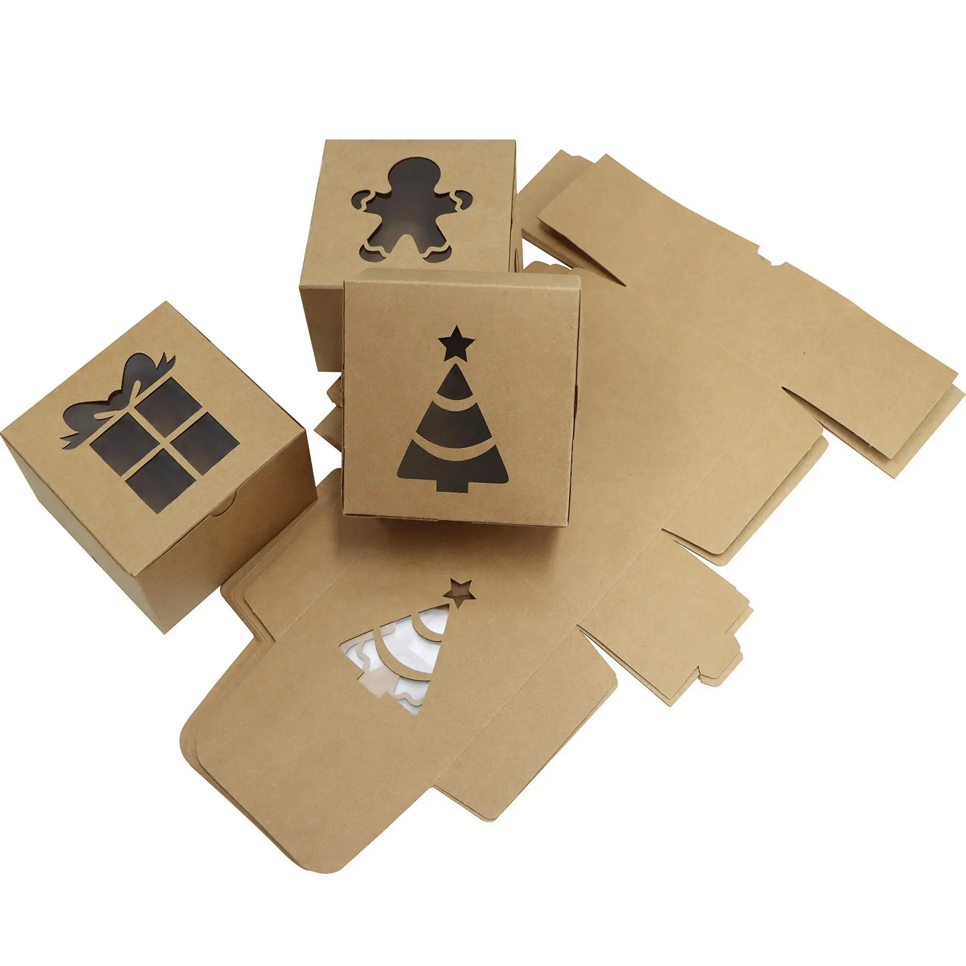 Wholesale Kraft Paper Cupcake Box Clear Window Kraft Paper Cookie Candy Boxes Sweet Packaging Box