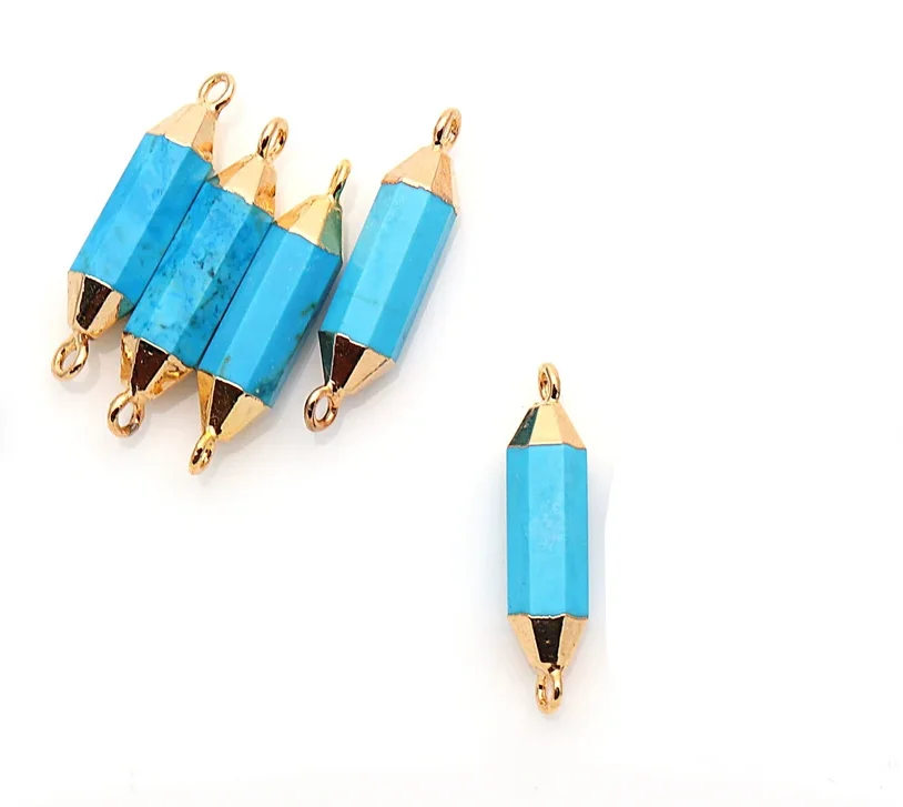 Wholesale 24k Gold Plated Double Bail Turquoise Charm Connector Pendant Silver Diamond Jewel Making Necklace Wholesales