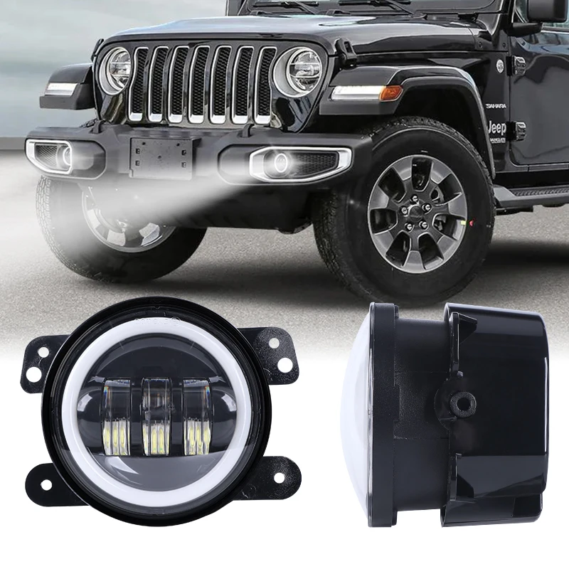 Wholesales 6500K 4' Led Halo Ring Round  Fog Lamp 30W Daytime Running Front  Fog Light With Angel Eyes For Jeep Wrangler Jk