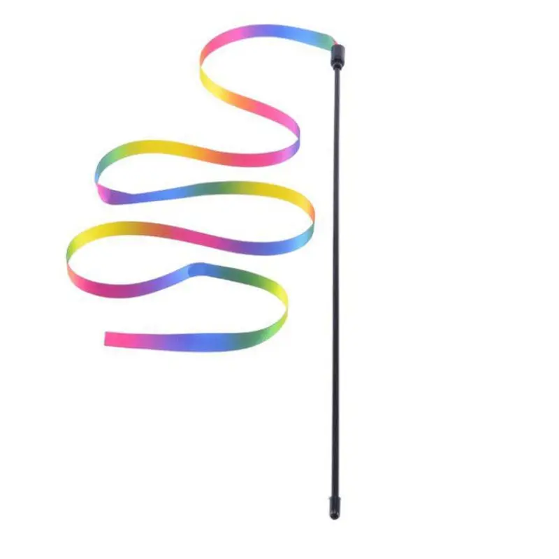 Double-sided rainbow webbing cat-teasing stick Cross border rainbow webbing cat toy dog Internet star cat-teasing stick relief
