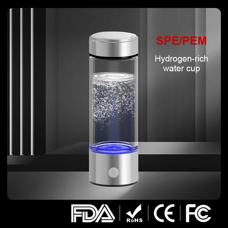 420ml SPE/PEM Healthy Alkaline Glass Hydrogen Water Generator Ionizer Bottle