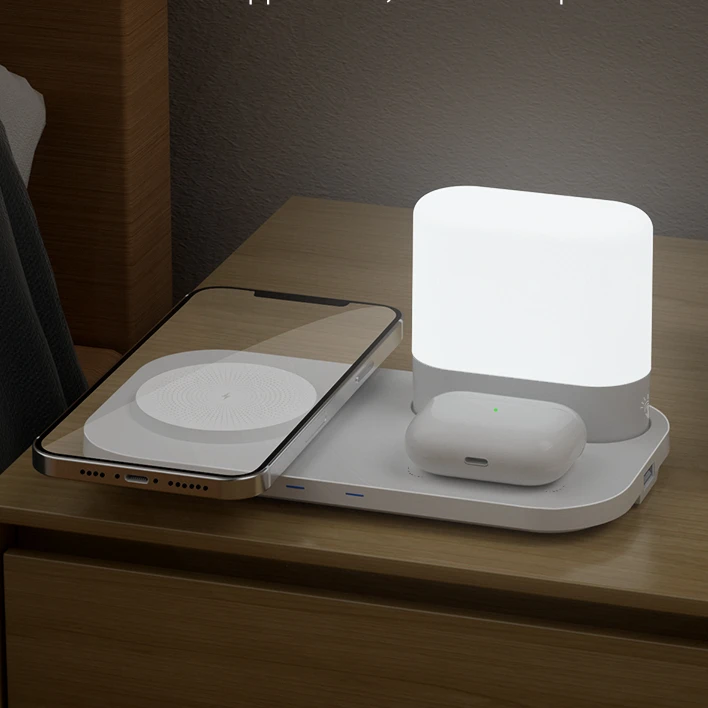 3 in 1 LED Nightlight Wireless Charging Station 15W Mobile Phone Fast Charger for AirPods Wireless Charging Lamp
