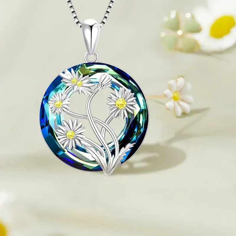 Ladies Eye Cross Crystal Daisy Pendant Necklace For Best Friends Silver Plated Necklaces Fine Jewelry Necklaces