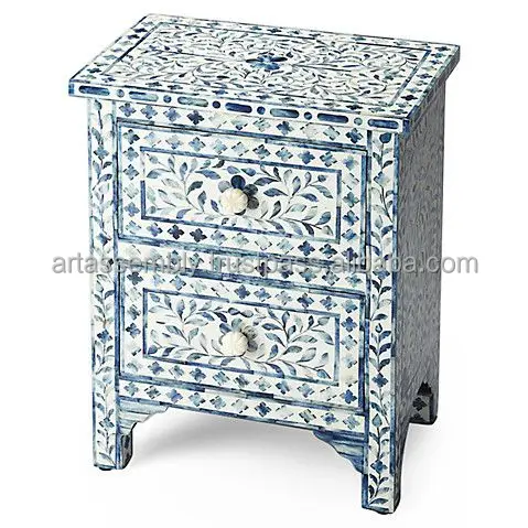 Bone Inlay Bedside Bedroom Nightstand table by Art Assembly