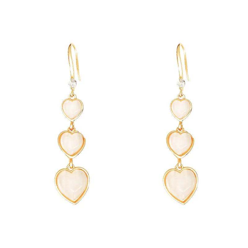 Fashion Long Opal Heart Tassel French Earrings for Women Luxury Long Tassel Dangle Earring Wedding Party Luxury Jewelry Gift