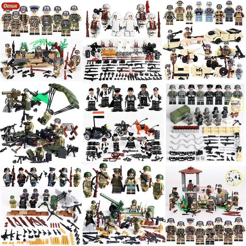 Oenux WW2 Soldiers Military Building Block Toy World War 2 US Soviet German Army Weapon Brick Educational MOC Toy