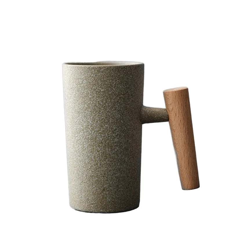 Creative Classic Design Porcelain Mugs with Wooden Handle for Breakfast Milk Juice Cafe Coffee Tea