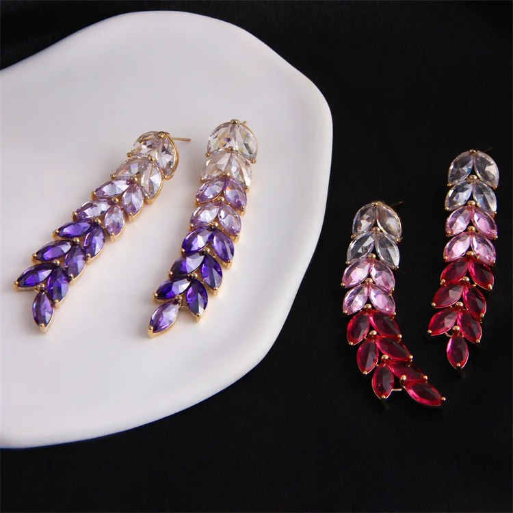 Wholesale Purple Gradient Wheat Ear Earrings Long Transparent Tassel Super Flash Temperament Thin Tassel Wheat Earrings