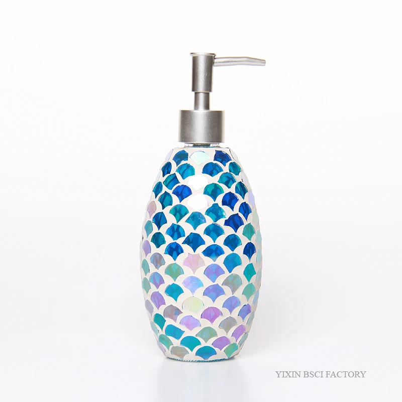 2021 Bright Colored Mosaic Glass Bathroom Accessories 4 Pieces Fanshaped Piece Glass Mosaic Bathroom Accessories Set