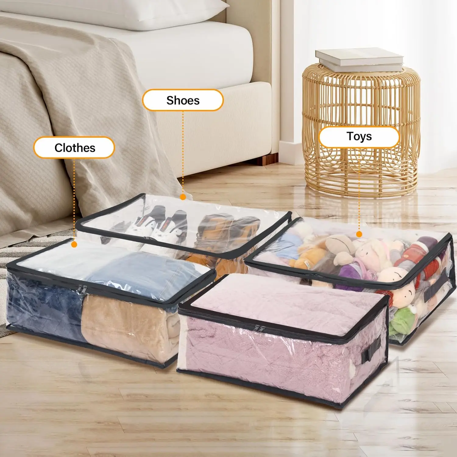 Texpack Clear Clothes Organizer Storage Bags, Foldable Bed Sheet Comforter Storage Bags PVC Organizers with Zipper for Sweaters,