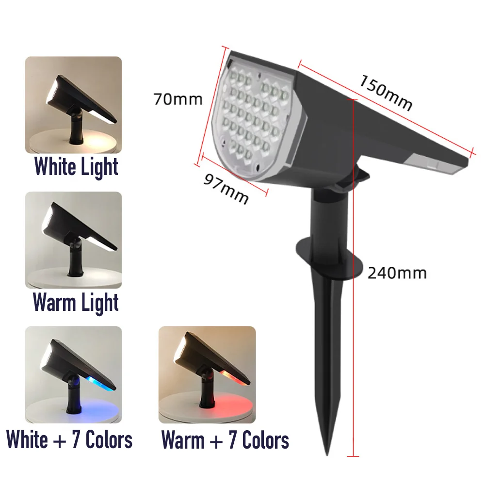 Outdoor Waterproof IP65 Adjustable Landscape Spotlight Wireless Garden Lamp Lawn RGB Lawn Courtyard Spotlight led solar light